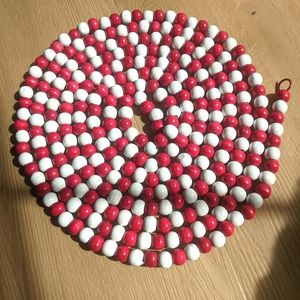 Red and white beads wood garland 12ft